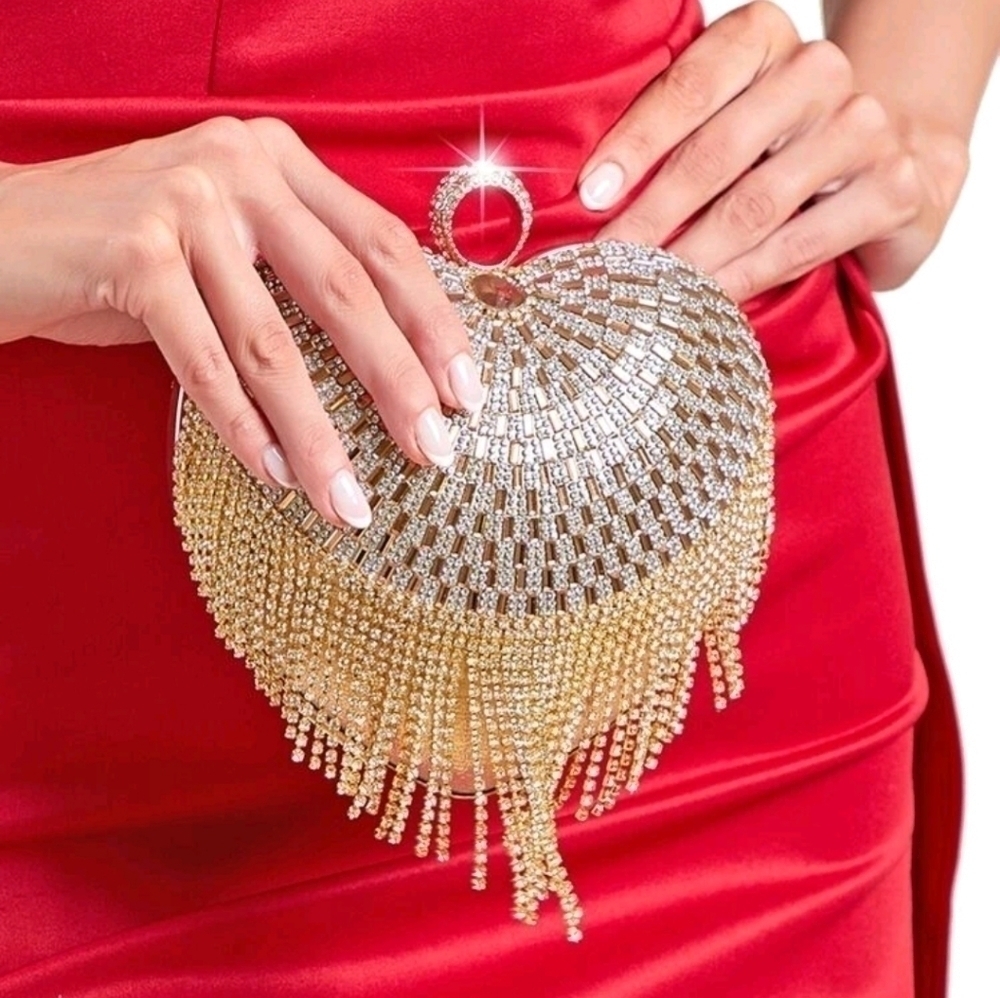 Bling Mini Rhinestone Decor Heart Shouder Bag - Picture 5 of 7